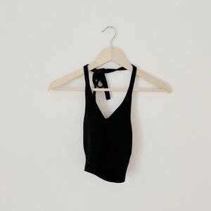 LIKE NEW! BLACK! BACKLESS HALTER TIE CROP TOP!